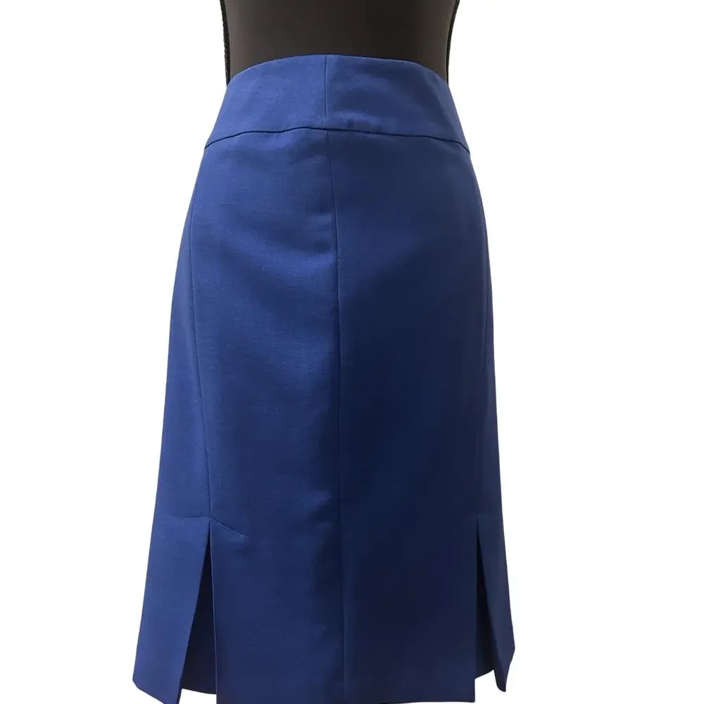 Evan Picone Black Label Pleat Pencil Skirt Midnight Blue Size 4 Office Chic EUC